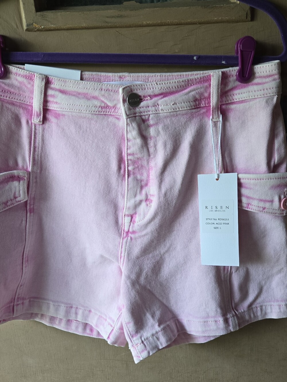 Risen Acid Pink Denim Cargo Shorts
